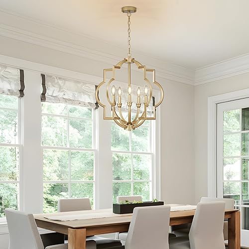 Miniatura 10 de ACANER Gold Farmhouse Chandelier Dining Room Light Fixture Kitchen Island Pendant Light Fixtures 4 Light Rustic Orb Geometric Ceiling Hanging
