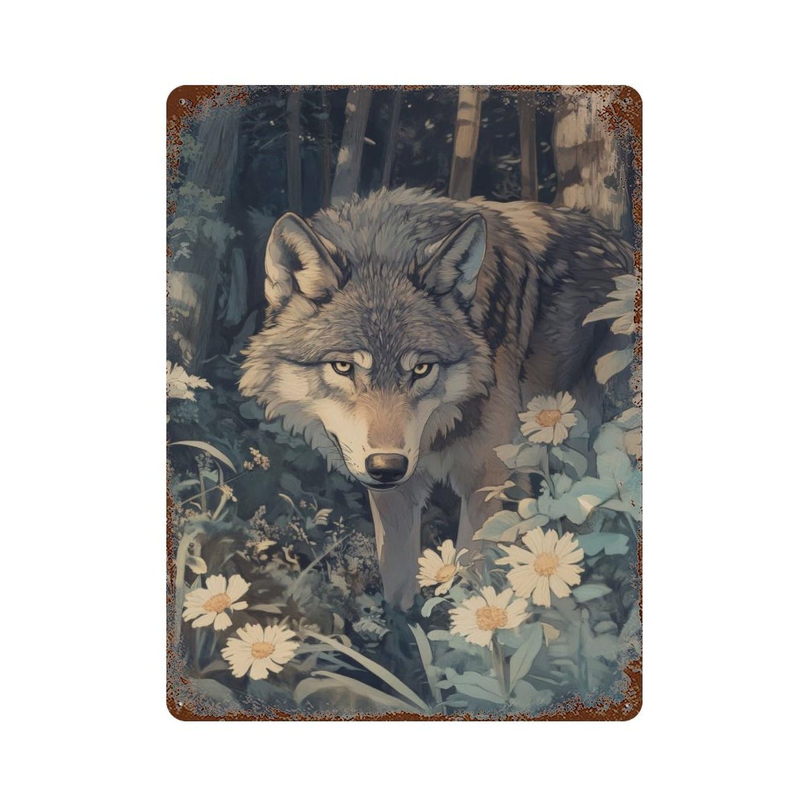 Garage Style Wolf in The Woods Vintage Rust Metal Sign 15.7"x11.8", Rustic Home Decor for Bar And Workshop
