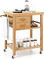 Vista 1 de LOKO Carrito de isla de cocina con ruedas, carrito de cocina con ruedas, carrito de cocina de madera rodante con cajones, estantes, toallero