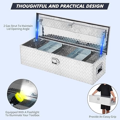 Miniatura 3 de GAOMON Caja de herramientas para caja de camión de 39 pulgadas, de aluminio resistente con estante deslizante, caja de herramientas de placa de