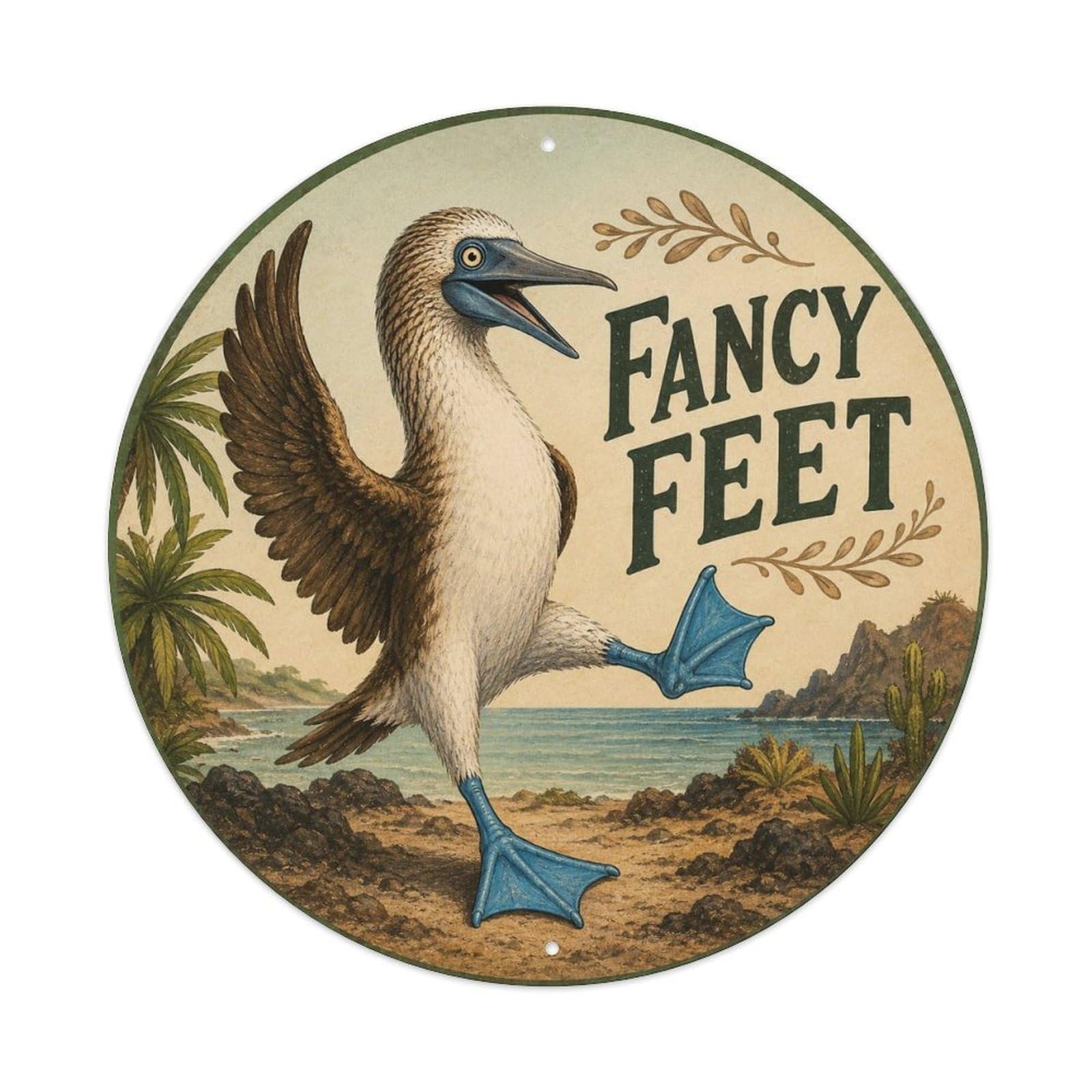 Okngb Style Quirky Seabird Coastal Bird Foot Loose Vintage Rustic Metal Tin Sign Plaque Wall Decor For Cafe, Man Cave, Club Bar, Office, Home Garden Round Metal Poster 8X8inch