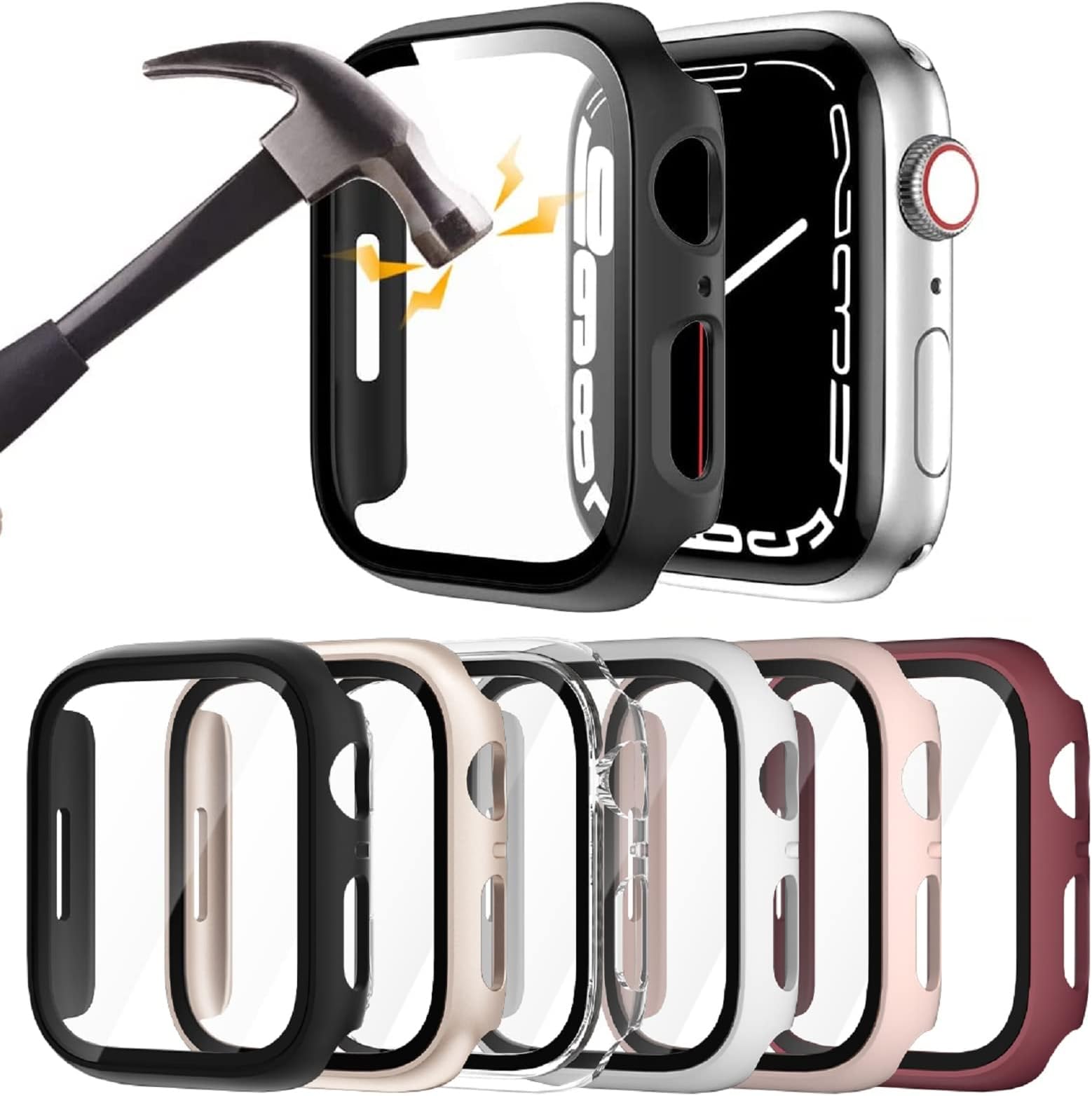 Rontion 6 Pack Hard PC Case with Tempered Glass Screen Protector for Apple Watch 44mm SE 3/SE(2nd Gen) Series 6/SE/5/4, Scratch Resistant Full Protective Bumper Cover for iWatch 44mm Accessories