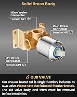 Vista 2 de Airuida Juego de grifo de ducha con válvula de rosca hembra, cabezal de ducha y mango de lluvia, kit de ajuste de válvula de función única, pulido
