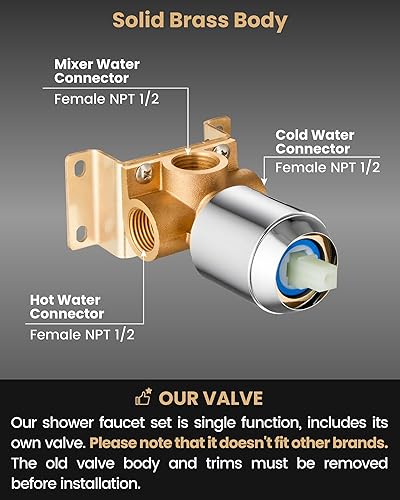 Miniatura 2 de Airuida Juego de grifo de ducha con válvula de rosca hembra, cabezal de ducha y mango de lluvia, kit de ajuste de válvula de función única, pulido