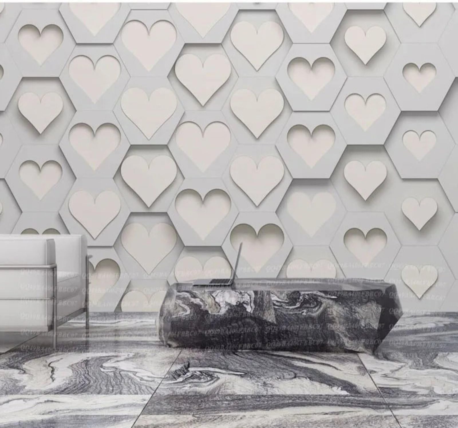 Creative Three Dimensional Heart Geometric Pattern 3D Wallpaper Easy Install Feature Office Living Room Sofa Bedroom TV Background Wall Decoration-200cm×140cm