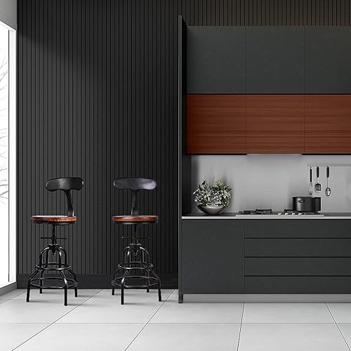 Miniatura 29 de Diwhy Taburete de mostrador industrial vintage, silla giratoria ajustable de altura de encimera de cocina, taburete con marco de metal, 20.47-26.77