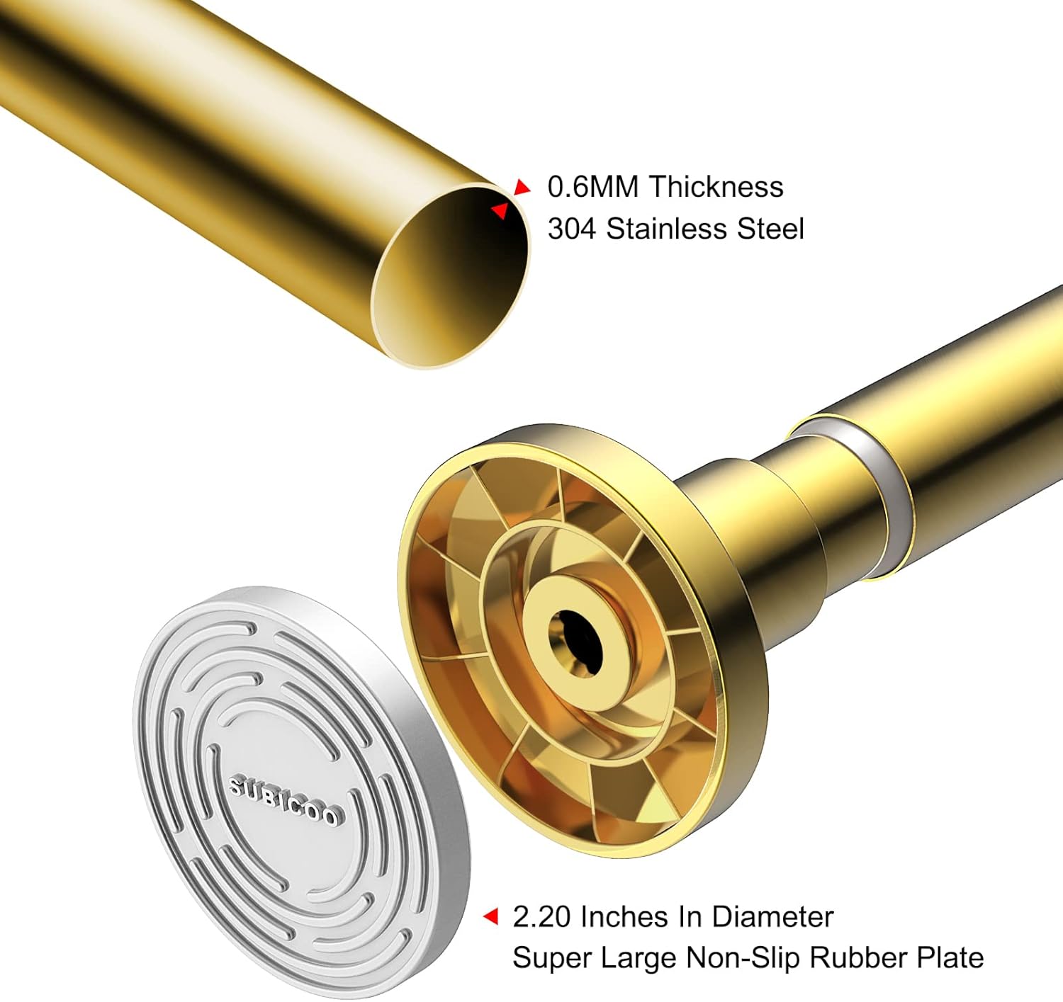 SUBICOO Shower Curtain Rod 43-73 Inches Warm Gold, Never Rust and Non-Fall Down Spring Tension Rod, 304 Stainless Steel