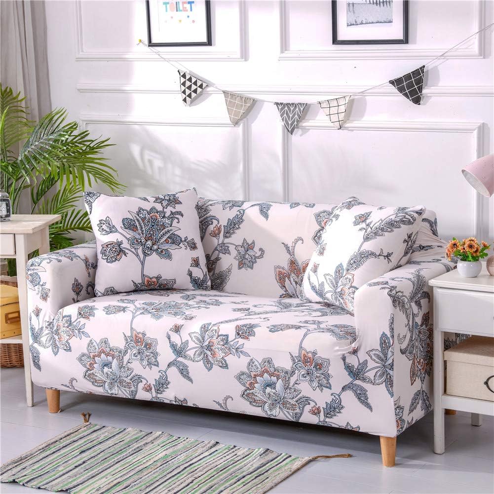 Stretch Sofa Slipcover Fitted Furniture Protector Print Sofa Cover Stylish Couch Cover with 2 Pillow Cases for Loveseats/Sofas/Sectional Couches,Beige Branch