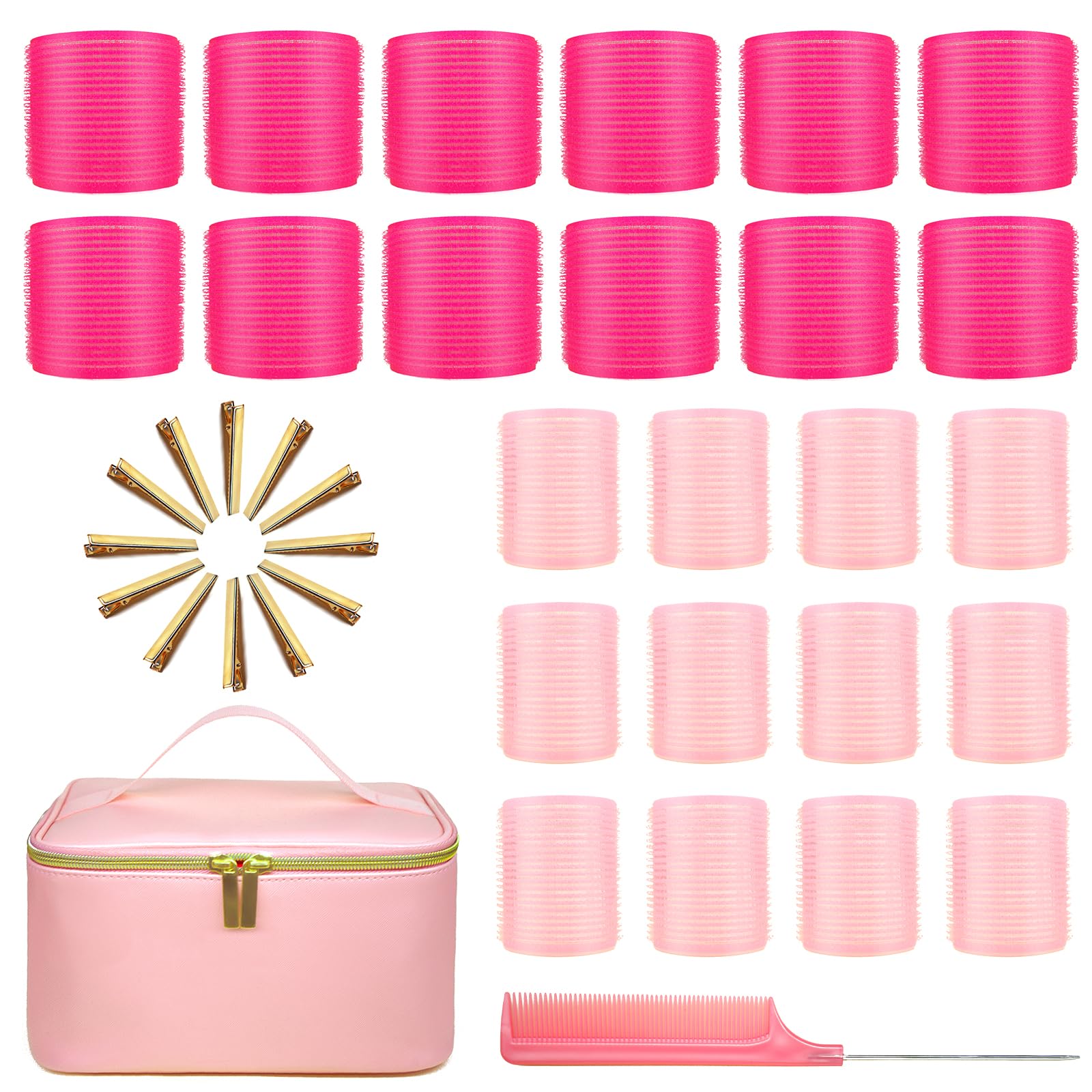 38 rodillos de pelo de tamaño jumbo con bolsa de cosméticos grande gratis, 12 clips, 2 tamaños (12 x jumbo + 12 x grande), 1 peine, rodillos rizadores de pelo ARTIRNANOG para cabello largo, medio,