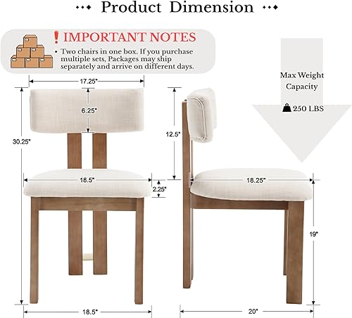 Miniatura 2 de HNY Modern Farmhouse Linen Dining Chairs Set of 6, Beige Fabric Upholstered Dining Room Kitchen Chairs with Natural Wood Frame & Curved-Back,