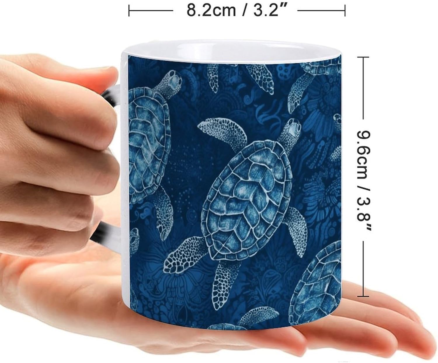 Sea Turtle-Blue Color Changing Mug Heart-Shaped Handle Mugs Fashionable Tea Cup Coffee Cup Popular Tumbler And Cups For Office Workers Mug & Unique Gift Giving Teacup image 2