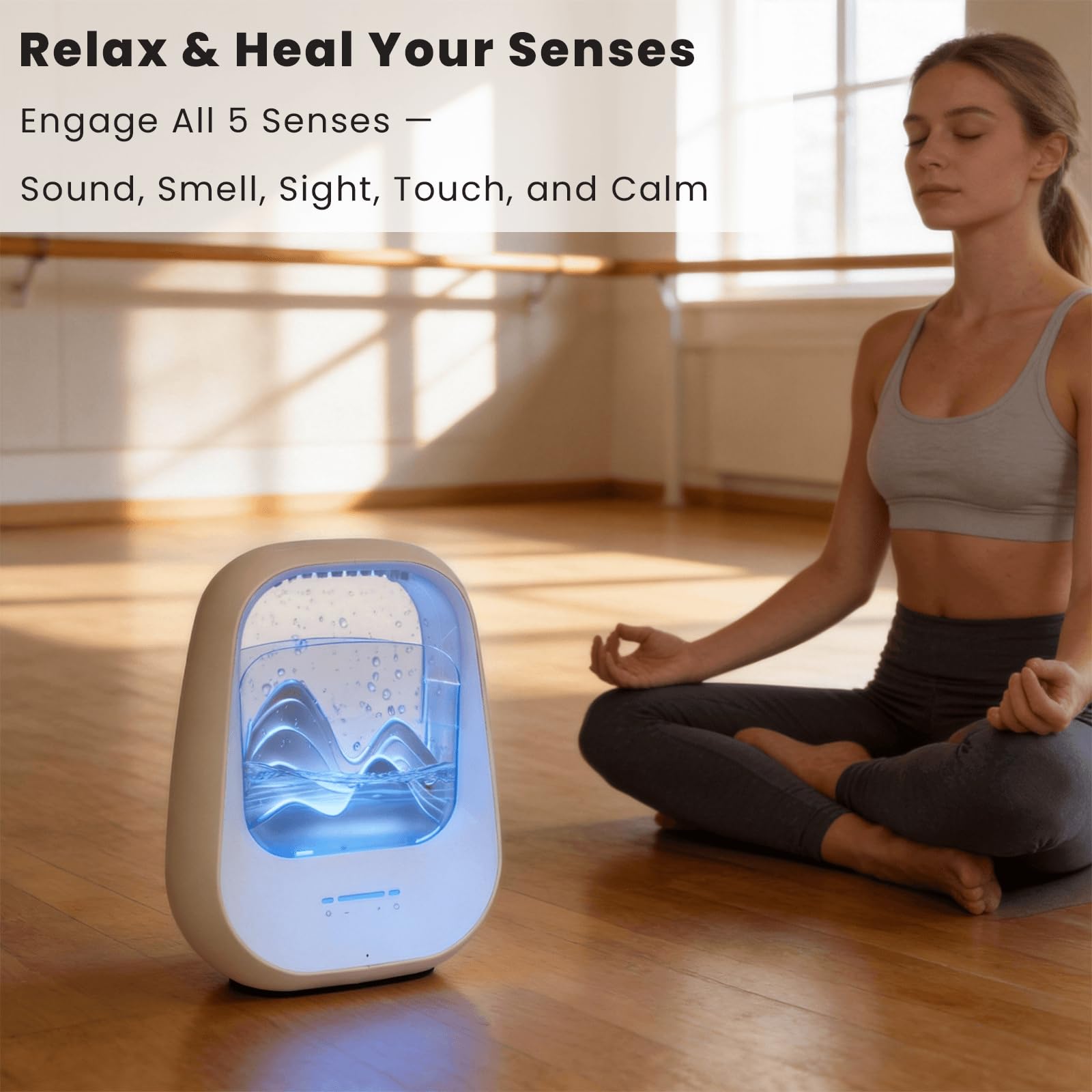 Rain Drop - Macchina per il rumore bianco con suoni realistici della pioggia, umidificatore per terapia del sonno, altoparlante Bluetooth, luce ambientale e diffusore di aromi per camera da letto