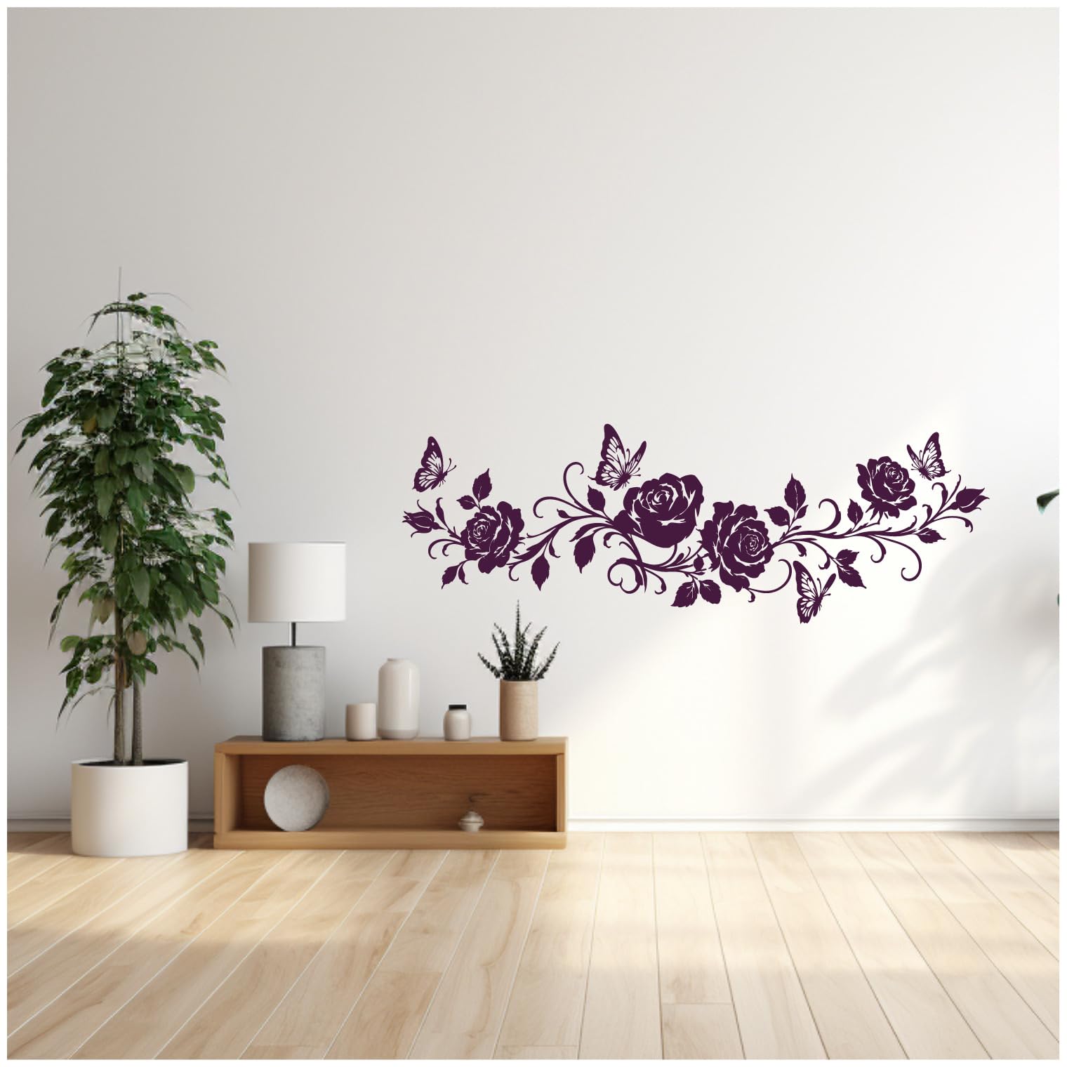 Samunshi® Wandtattoo Rosen Blumenranke länglich mit Schmetterlingen Elegante Blumen Wanddekoration Florales Wandmotiv für Wohnzimmer, Schlafzimmer, Flur und Küche braun 150 x 51cm