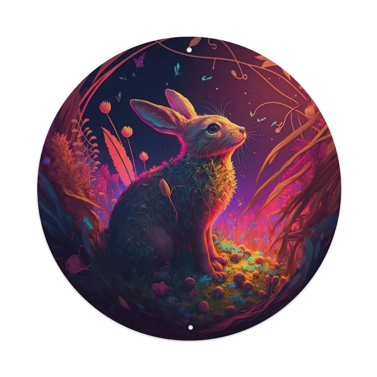 Animal Artwork Lonely Rabbit in The Forest Vintage Metal Tin Sign Plaque Wall Decor for Cafe, Club Bar, Office, Garden Metal Poster 8x8Inch