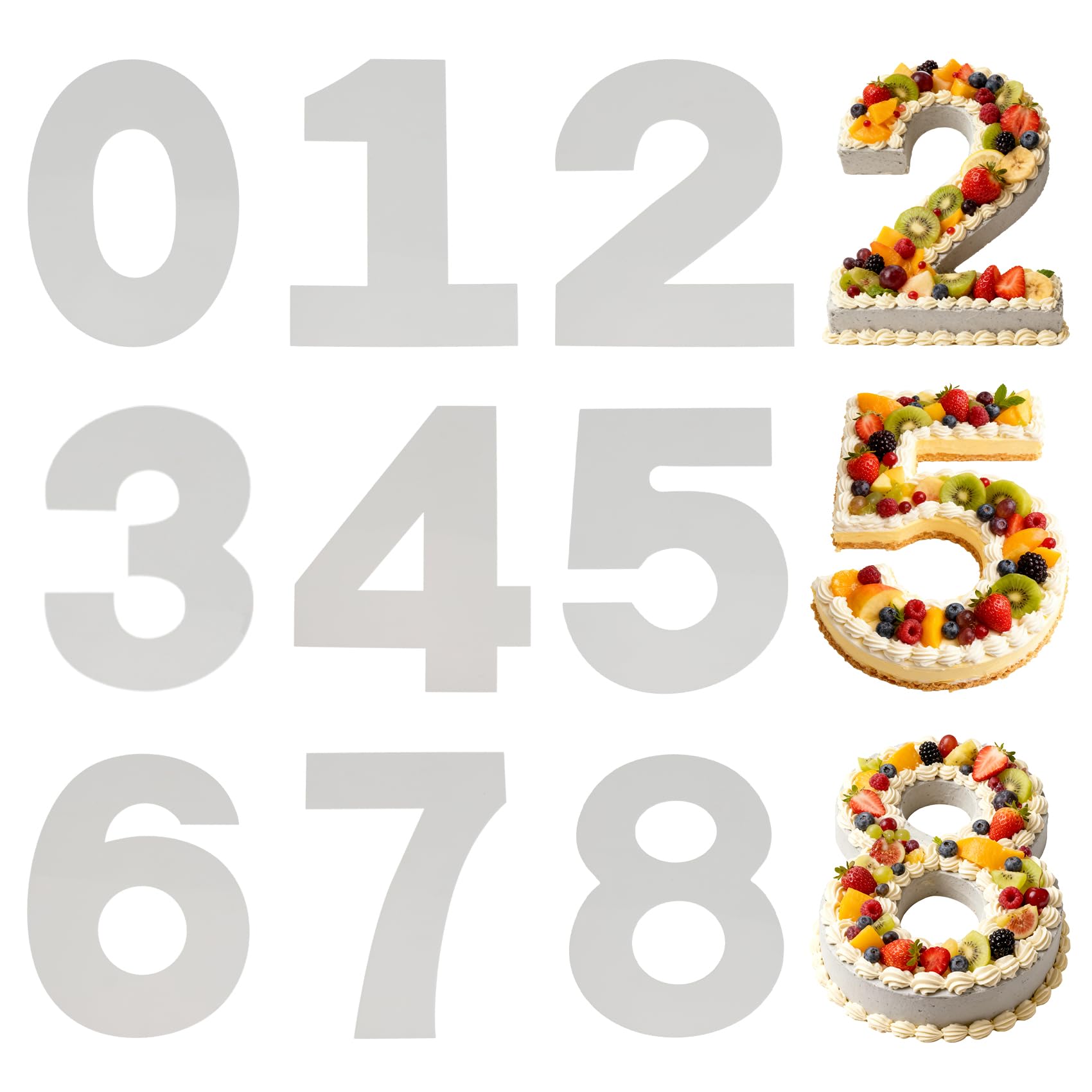 Number Cake Mold Baking Forms Moulds, 9 Pieces 0-8 Cake Number Stencils, 12 Inch Numbers Cake Pans, Flat Plastic Mold Numerical Templates Cutting for DIY Cakes Cookies Pastry Home Party Supplies