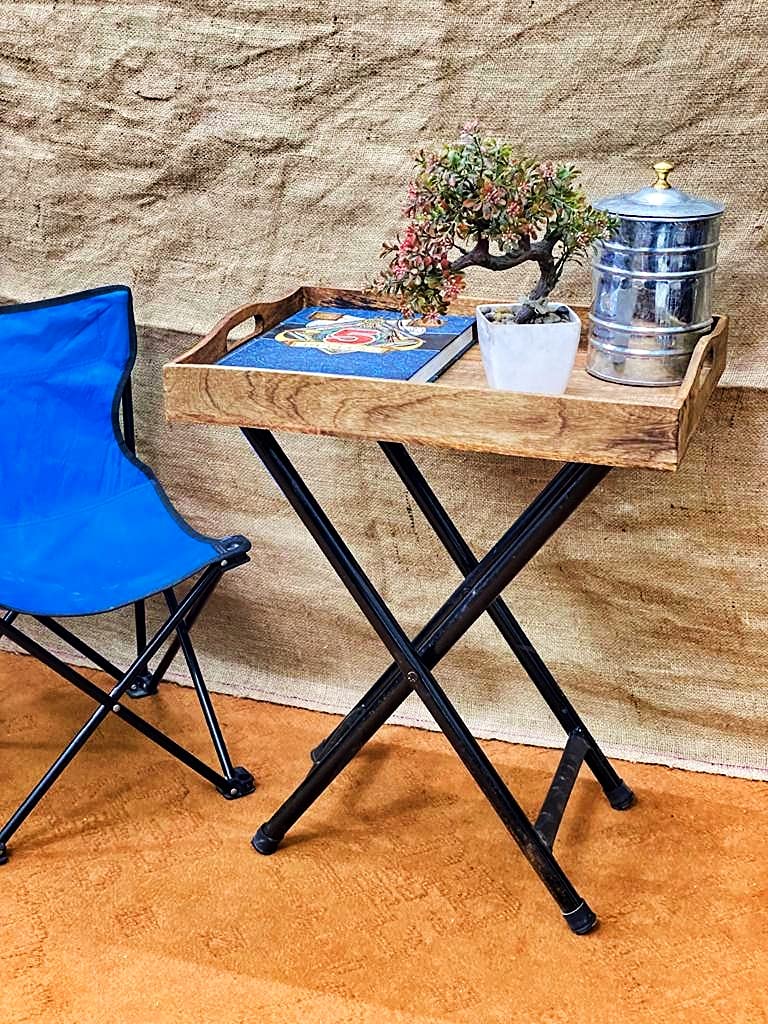 Decorhut Rustic Wooden Side Table Folding Table Wooden Tray Table
