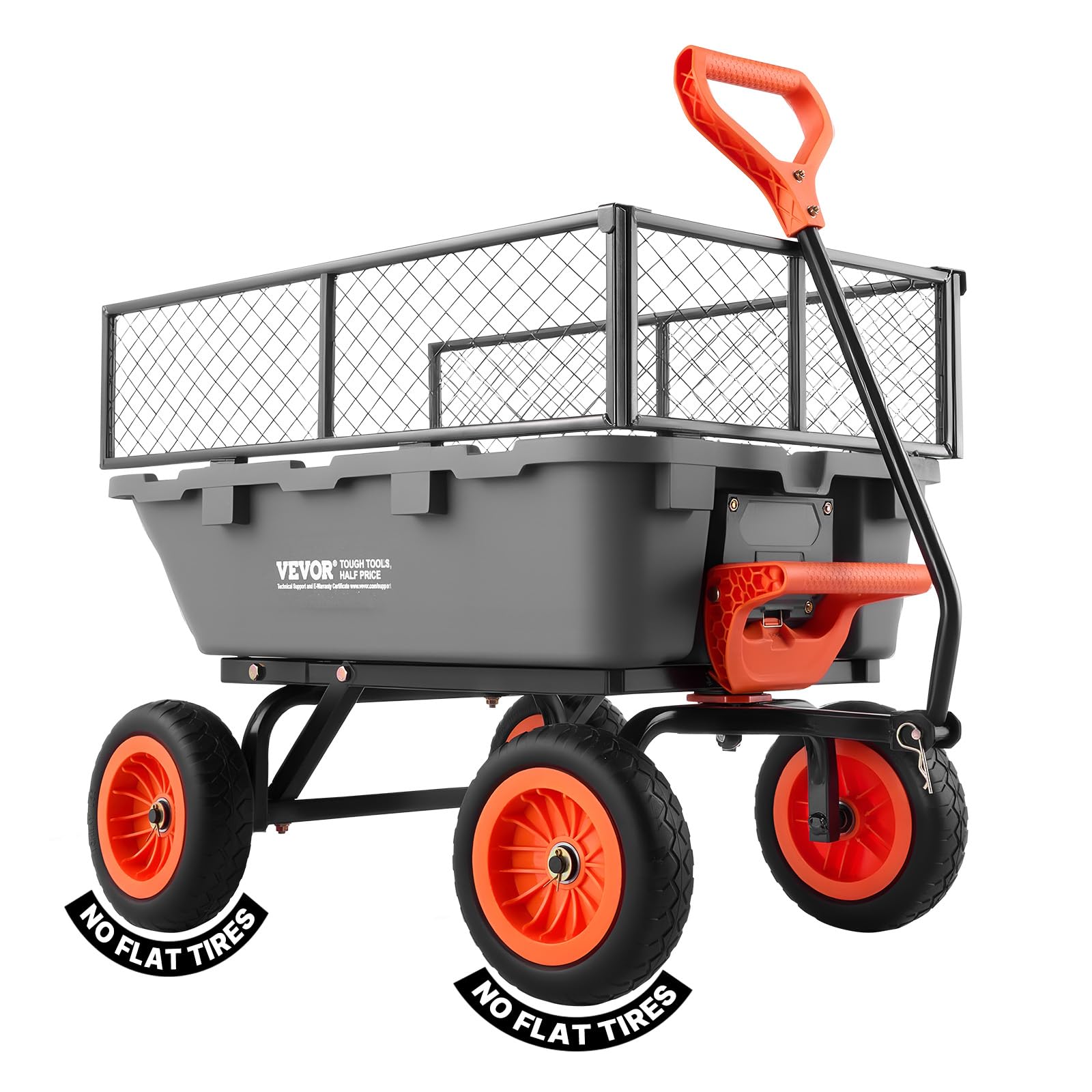 VEVOR Gartenwagen mit Kippfunktion, 362 kg Belastbarer Bollerwagen 270° Drehbarer Transportwagen für Gartenarbeit aus Kunsttoff Stahl mit 10 Zoll Kunststoffreifen Metallzaun für Rasen, Kies & Schlamm