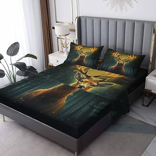Miniatura 8 de Moose Sheets Queen Sheet Set - Colorful Woodland Animal Bed Sheets, Soft Microfiber & Deep Pocket & Wrinkle Free Patterned Bedding Sheets &