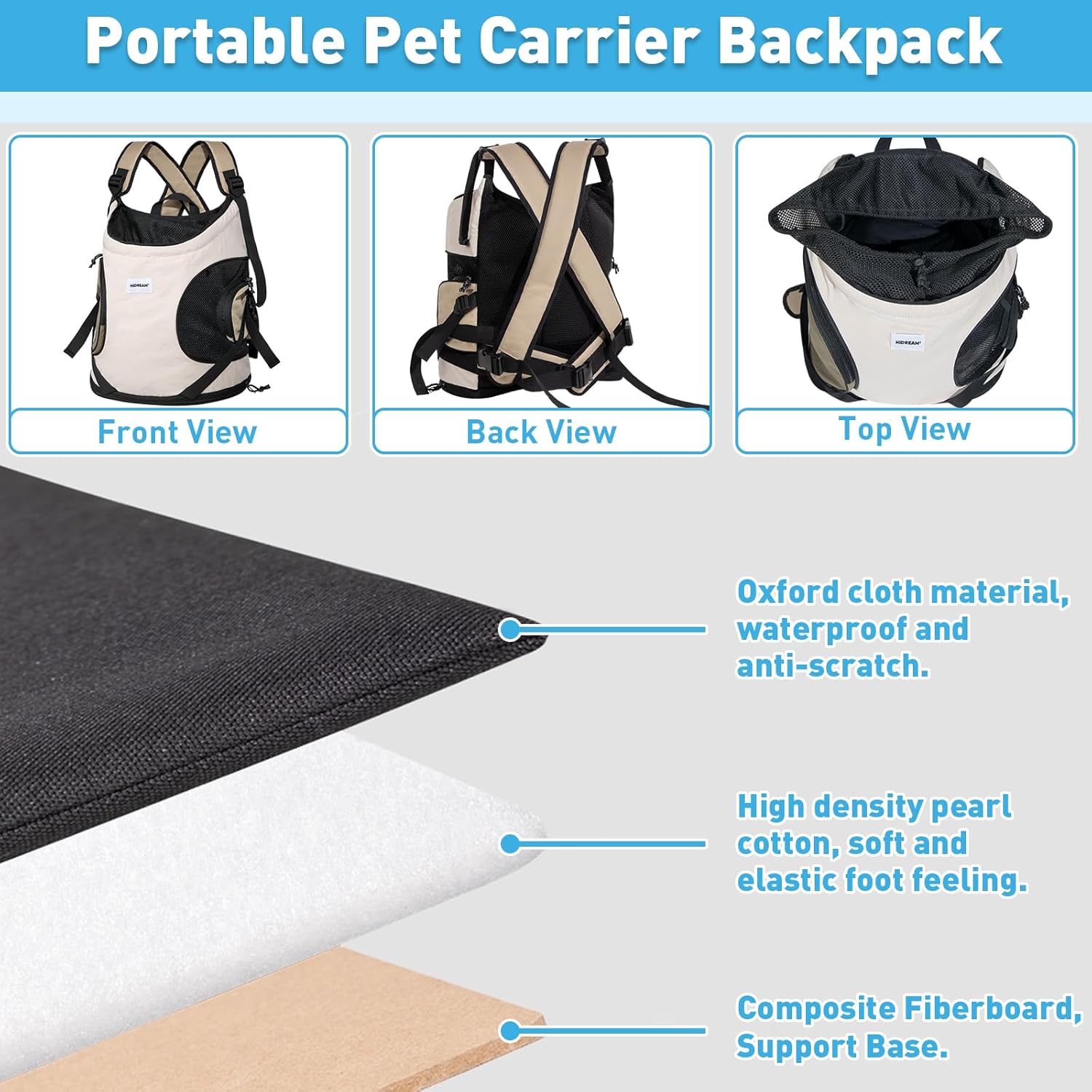 ETIAL Pet Dog Cat Carrier Front Chest Backpack, Hands Free Cross Shoulder Sling Bag with Padded Bottom & Safety Strap for Puppy Kitten Travel Hiking and Outdoor Use (8-18lbs,Grey)