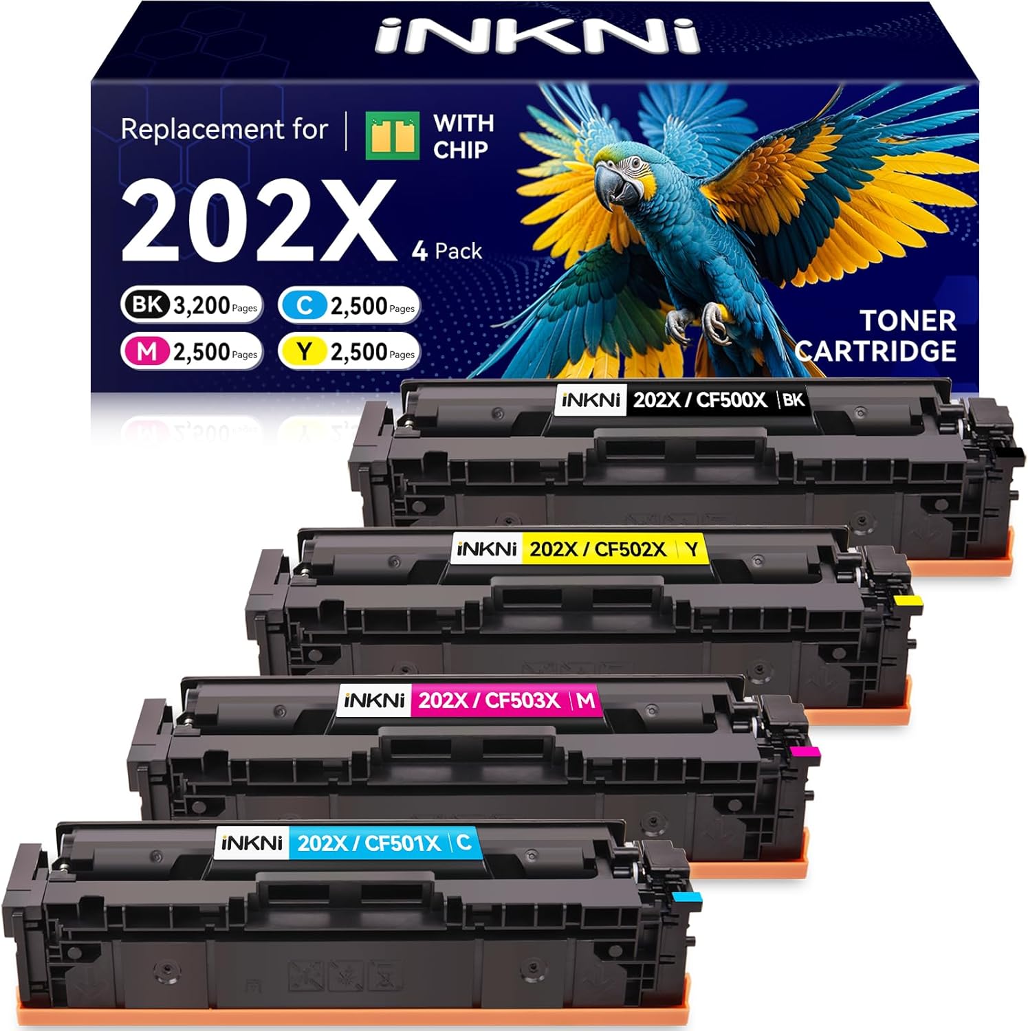 202X Toner Cartridges CF500X - Compatible Replacement for HP 202X 202A for Color LaserJet Pro MFP M281fdw M254dw M281fdn M281cdw M280nw M254dn M254nw High Yield Toner Cartridge CF500A (with Chip ) 202X Toner Black CyanYellow Magenta High-Yield