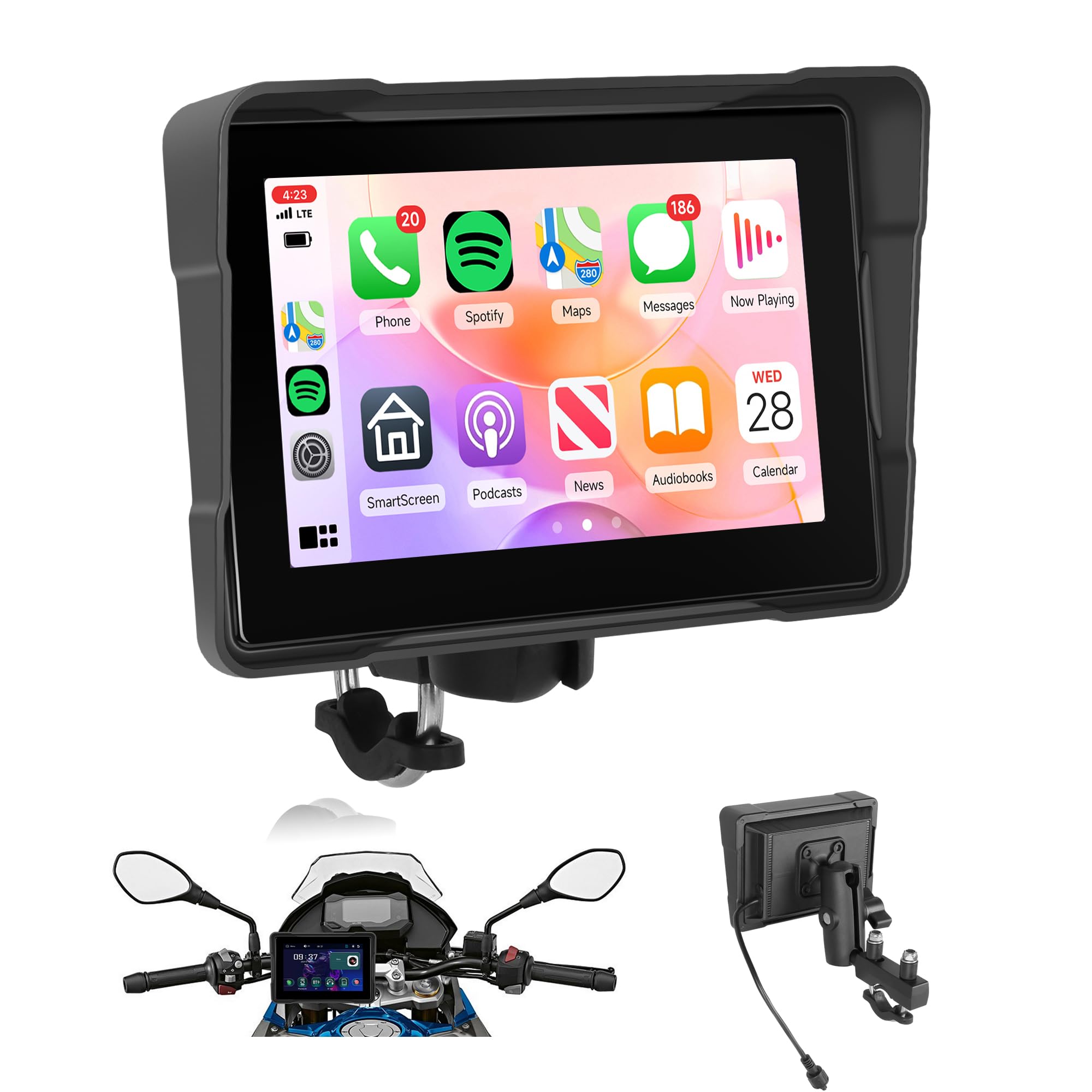 Motorcycle Carplay Screen, Rimoody Wireless Apple CarPlay & Android Auto with Design Mount 5" Waterproof Touchscreen Supports GPS Navigation/Bluetooth