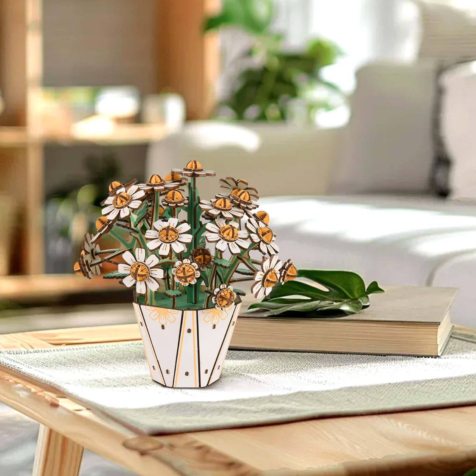 Comfoyar Puzzle 3D stokrotki, DIY kwiaty drewniane budownictwo, modelarstwo dla dorosłych, kreatywne zestawy do samodzielnego wykonania modeli, dekoracje domu i prezenty urodzinowe Boże Narodzenie