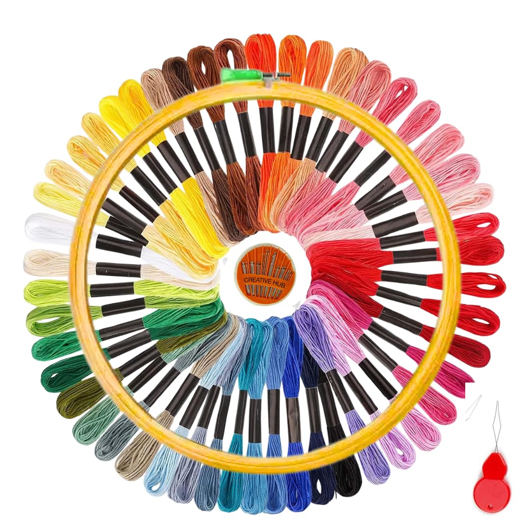Embroidery Kit with 10-Inch Hoop Frame, 25 Colour Threads, Needle Set, Threader for DIY Hand Sewing Projects-image-4