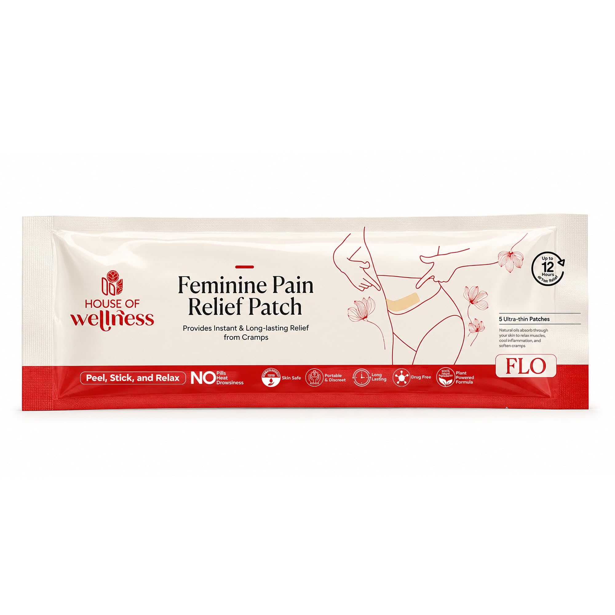 House of Wellness FLO Feminine Pain Relief Patch for Period Cramps – Herbal Menthol & Eucalyptus Formula, Drug-Free Menstrual Pain Relief, Up to 12 Hours Comfort, Ultra-Thin Discreet Patch, 5 Count-image-19