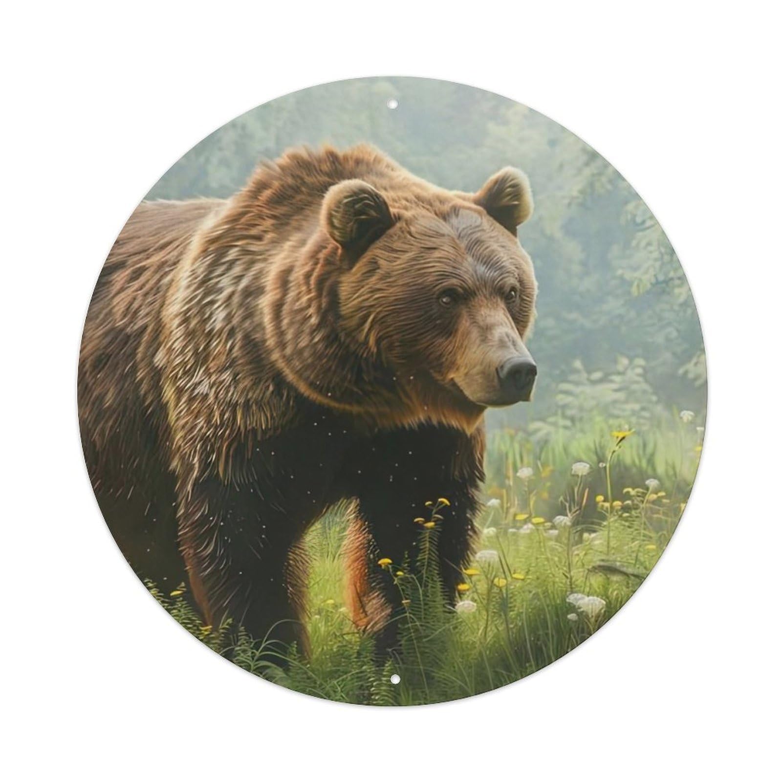 Animal Brown Bear in The Grassland Artwork Metal Tin Sign