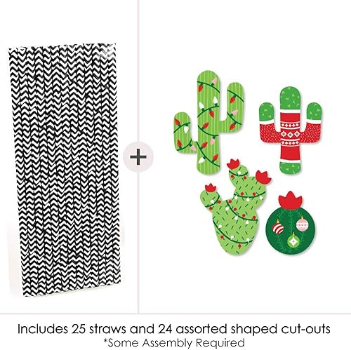 Miniatura 3 de Big Dot of Happiness Merry Cactus - Pajitas de papel para decoración de Navidad con diseño de cactus a rayas, juego de 24