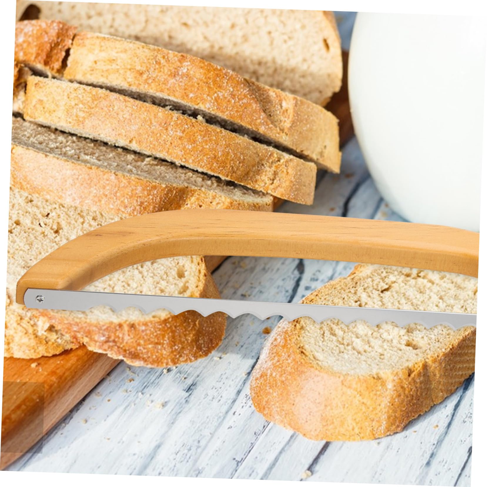 PRETYZOOM 5juegos Cortador De Pan Inoxidable y Madera Herramienta De Corte Para Rebanar Pan Mango Ergonómico Para Cocinas y Repostería