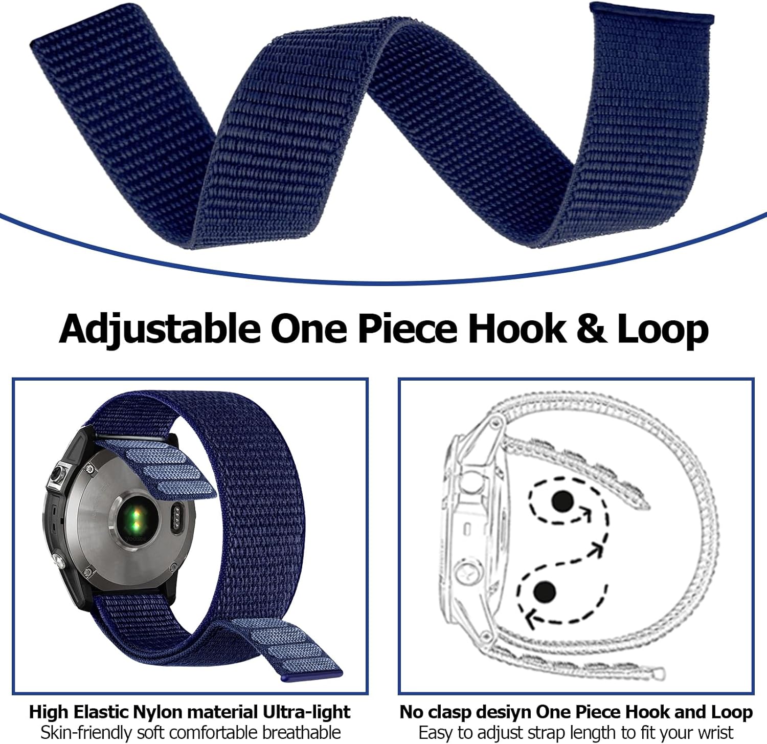 Hook and Loop Quick Dry 22mm Nylon Ultralight Sport Watch Band for Garmin Fenix 8 47mm/Fenix 7/7 Pro/6/6 Pro/5/5Plus, UltraFit Strap for Forerunner 965/955/945/935/Approach S62/S70/tactix 8 47mm/Epix2 - Image 4