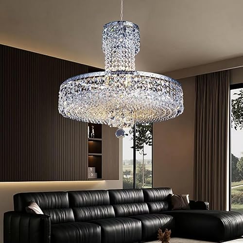Lámpara colgante de cristal de 20 pulgadas, lámpara colgante de altura ajustable con 12 luces, lámpara de araña moderna cromada para isla de cocina,