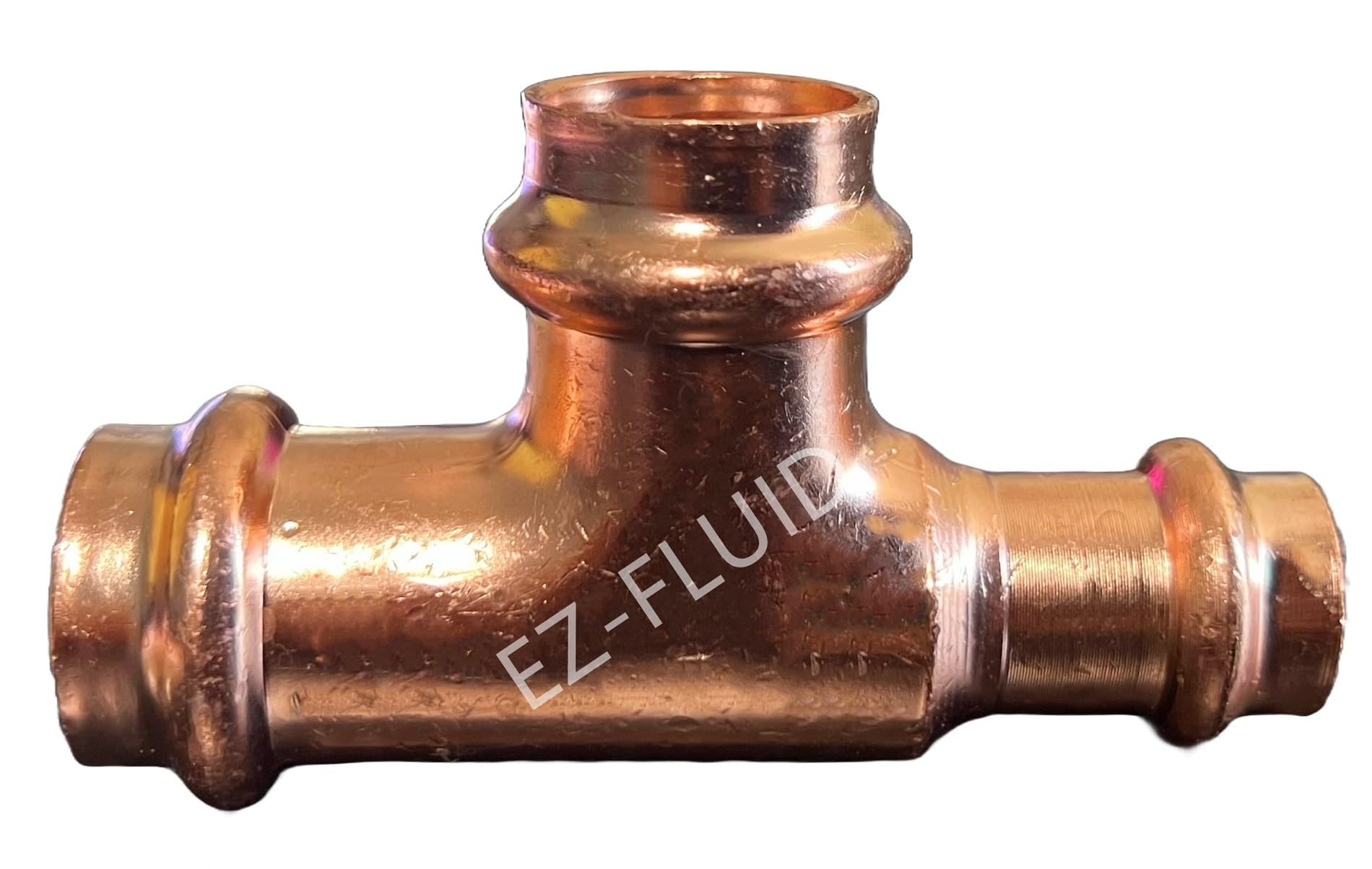 (1-Pc) EZ-FLUID 1" X 1/2" X 1" Copper Press Reducing Tee Fitting,Heavy Duty No Lead Copper Pressure Press 3 Way Reducer Tee Fittings w/Propress Press Pipe Plumbing Connection