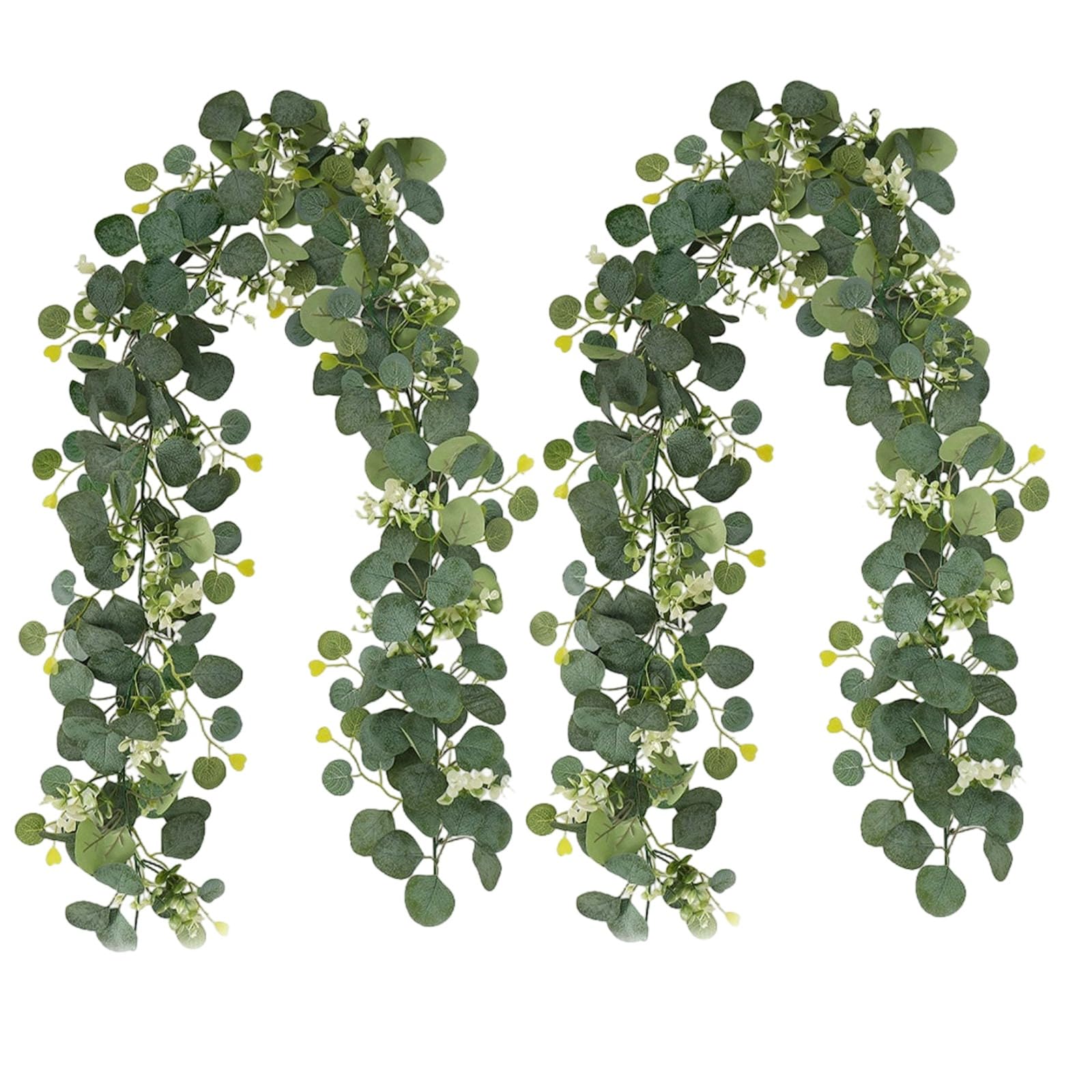 Ghirlanda di eucalipto artificiale, 180 cm, 2 pezzi, ghirlanda di eucalipto finto, rampicanti in plastica con filo mescolabile, per arco nuziale, parete, centrotavola, decorazione per la casa e