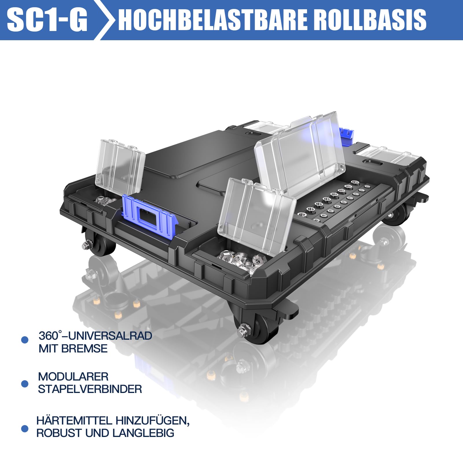 5-Lagiger Werkzeugkoffer Leer mit Rollen,Modularer,Stapelbarer Werkzeugkiste,Tragbarer Werkzeugkasten Leer mit Schublade,Robust und Langlebig,der Garage,Hausreparaturen und Professionelle Einsätze