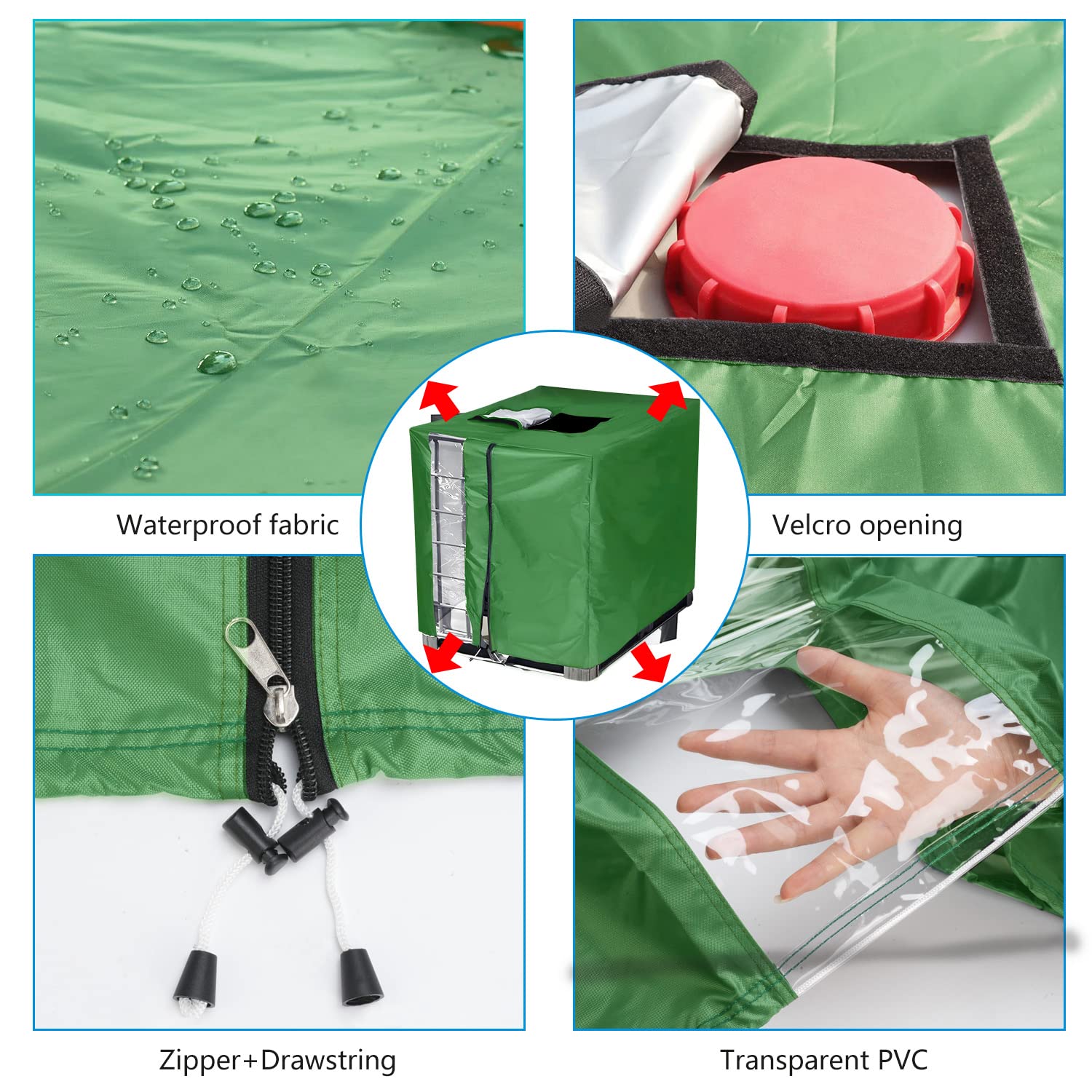 Couverture de réservoir IBC, Mise à Niveau de la bâche de Couverture 420D IBC pour réservoir d'eau 1000L / IBC Container Couverture de réservoir IBC de Protection Anti-UV
