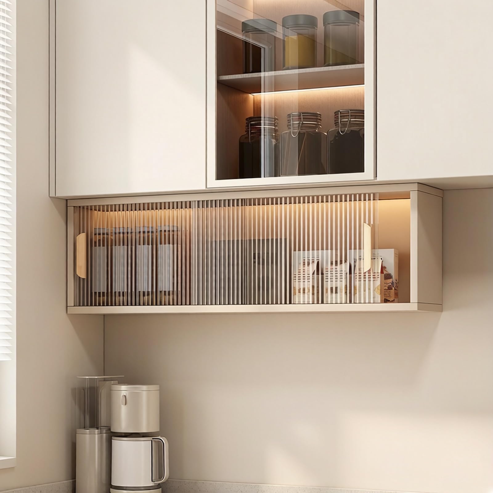 Wall Mounted Bathroom Cabinet With Textured Acrylic Doors Honeycomb Aluminum Sto For Kitchen Pantry & Laundry Room,Khaki-50*22*30Cm/19.7*8.7*11.8In,Khaki-50*22*30CM/19.7*8.7*11.8IN