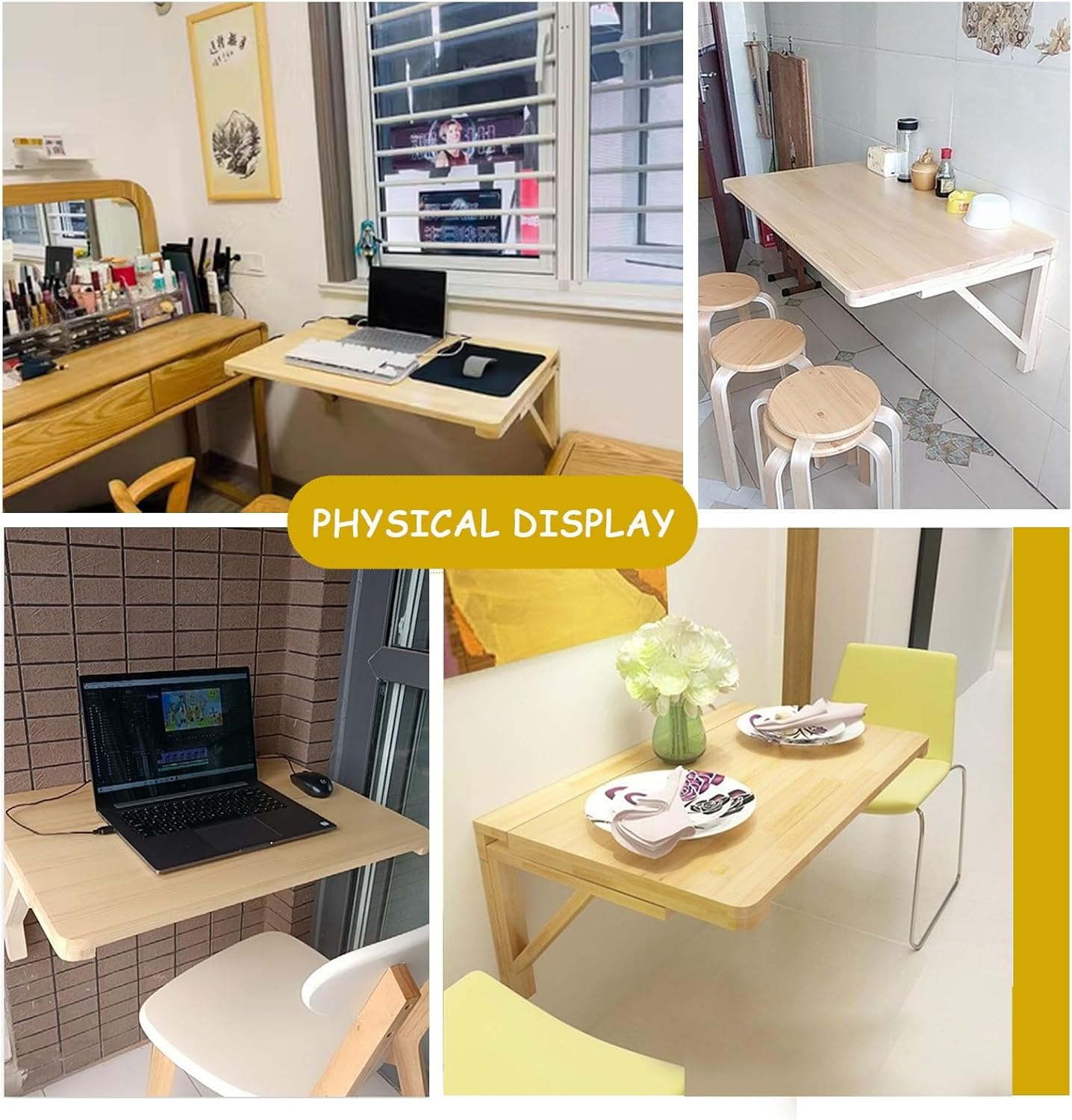 Wall Mounted Drop Leaf Table Floating Folding Breakfast Bar Table Work Table Computer L60xW40cm