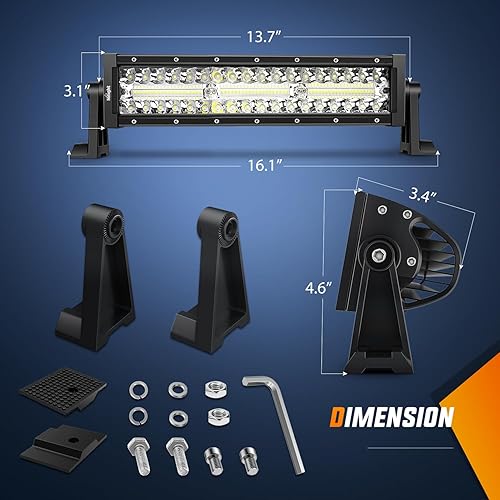 Miniatura 2 de Nilight Barra de luz LED de 13.5 pulgadas, combo de inundación de triple fila, 96 LED, luz antiniebla, luz de conducción, luz de trabajo, luz de