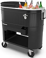 Permasteel 120 Qt Rolling Patio Cooler with Wheels - Rustic Farmhouse Outdoor Ice Chest, 36Hr Cooling, 150+ Cans Capacity