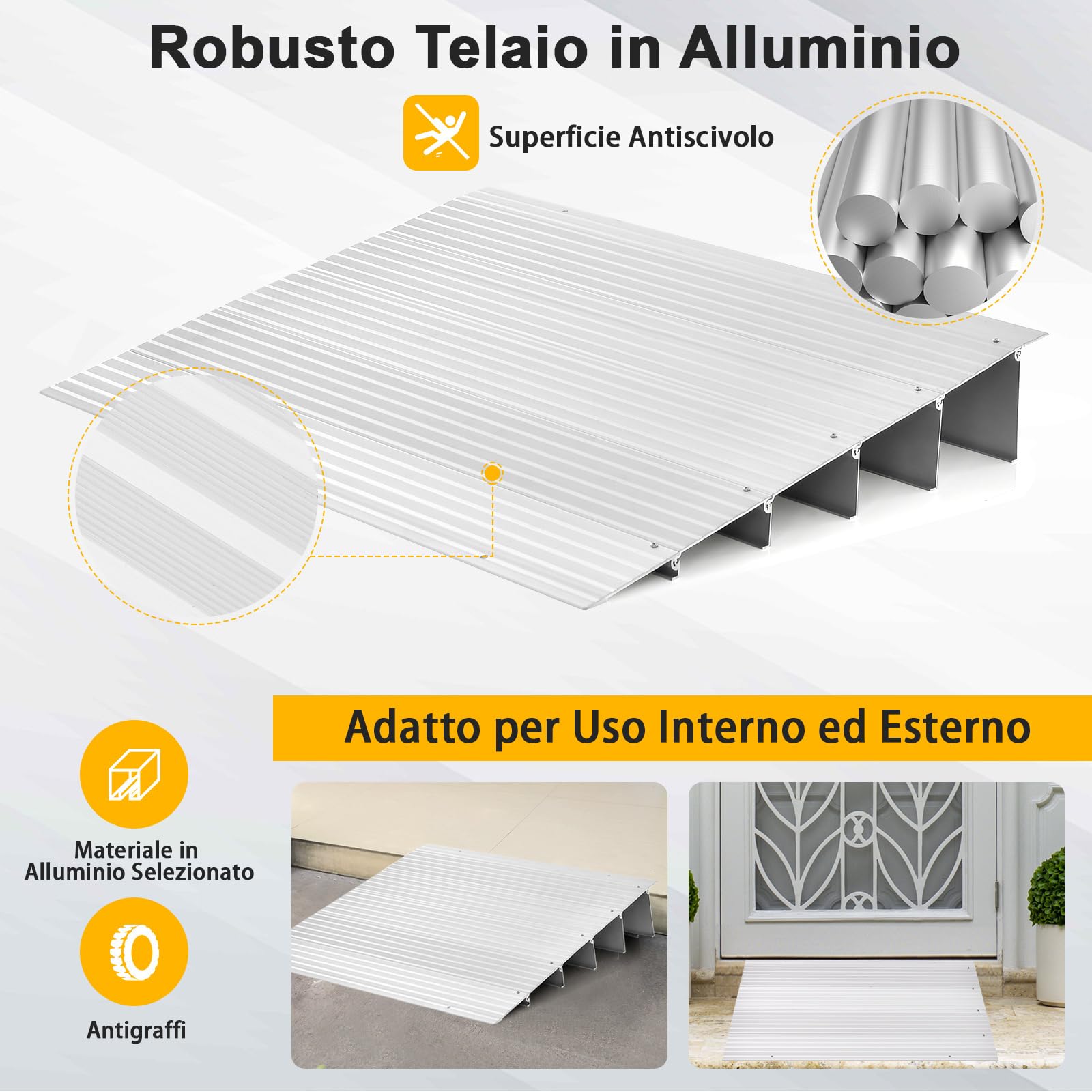 COSTWAY Rampa per Soglia Porta, Rampa d'Accesso in Alluminio con Altezza Regolabile, Superficie Antiscivolo, Portata 317 KG (13 cm)