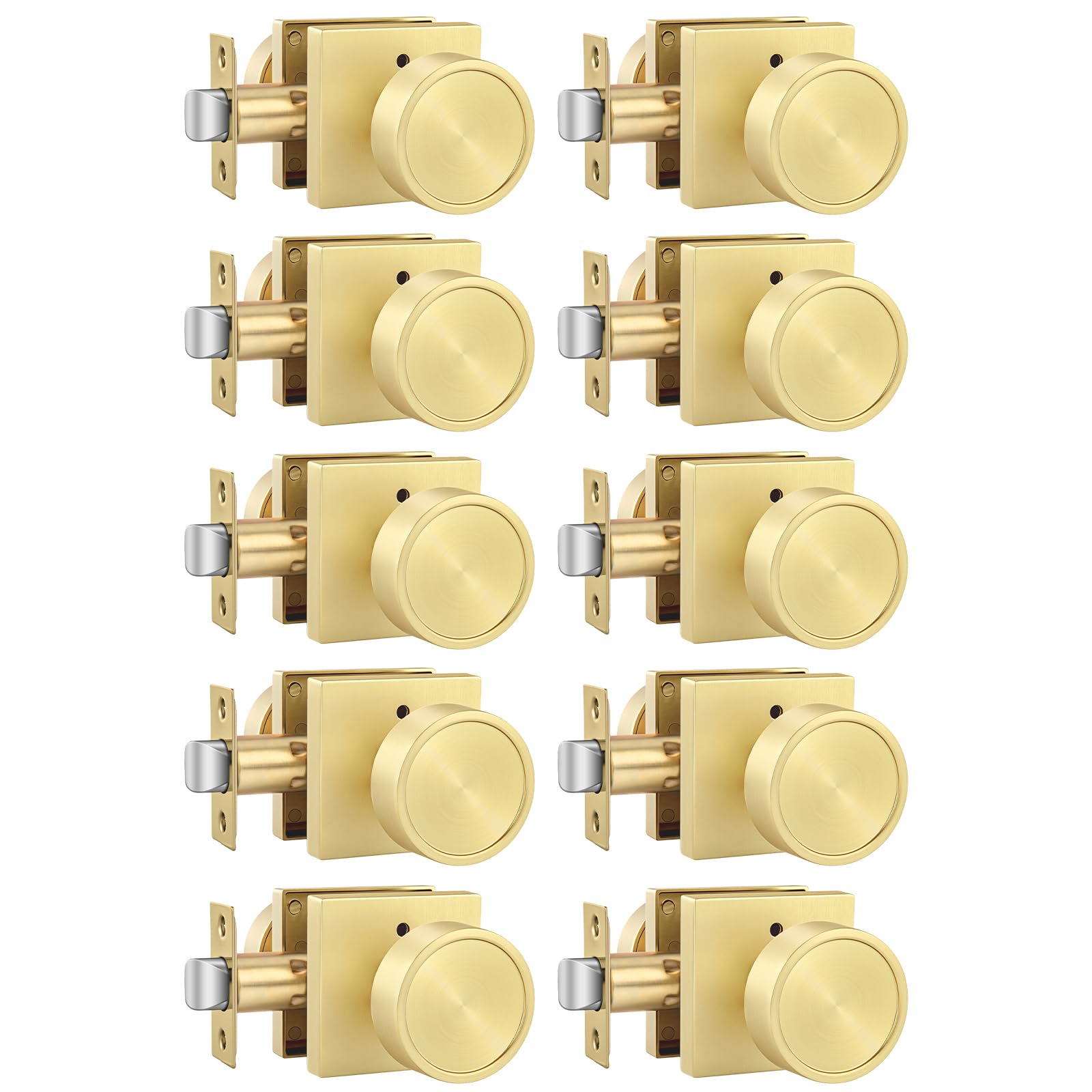 Goldenwarm Privacy Gold Door Knobs Interior Zinc Alloy, 10 Pack
