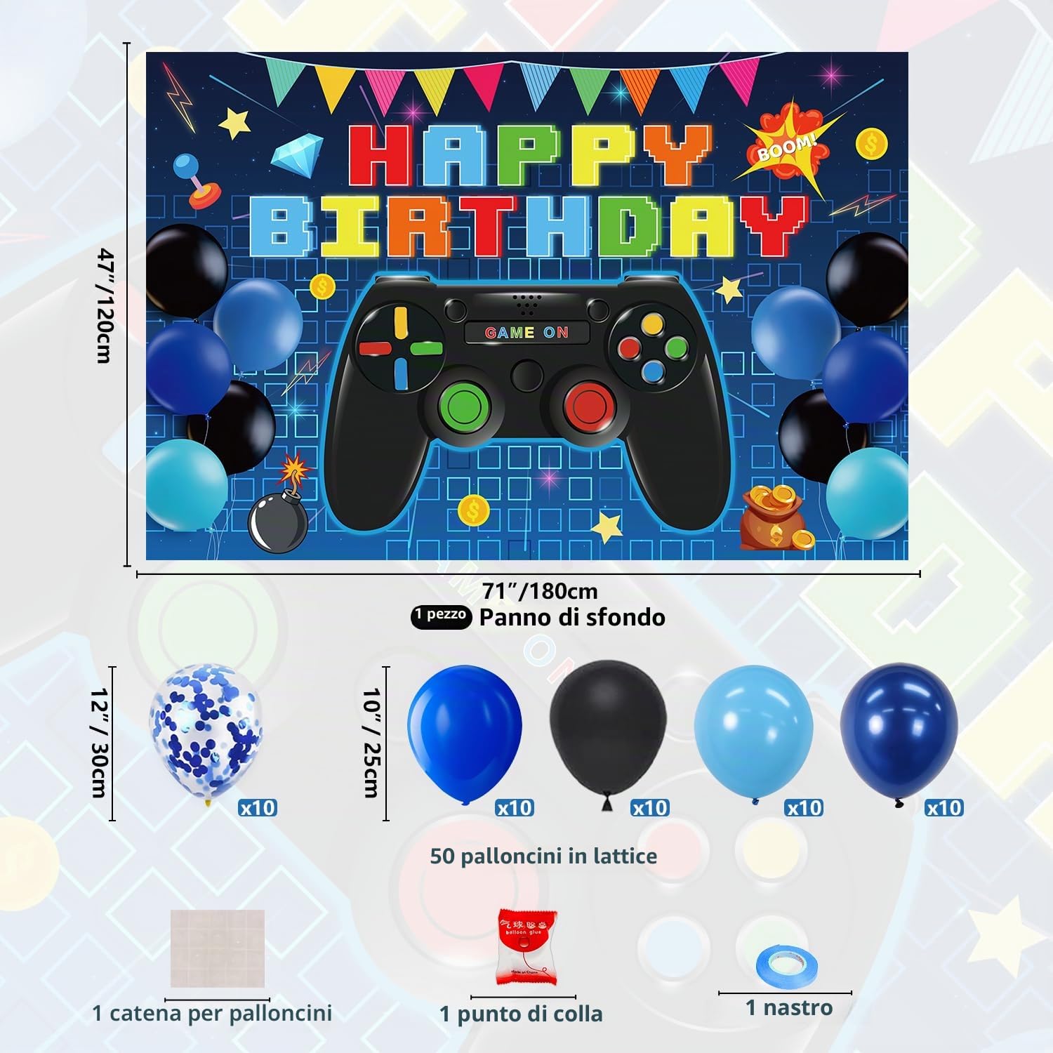 146 Pezzi Decorazioni per Compleanno a Tema Videogioco Accessori per Giochi Set di Stoviglie per Feste di Videogiochi Compreso Sfondo, Piatti e Tovaglia per Decorazioni di Compleanno Bambini per 20