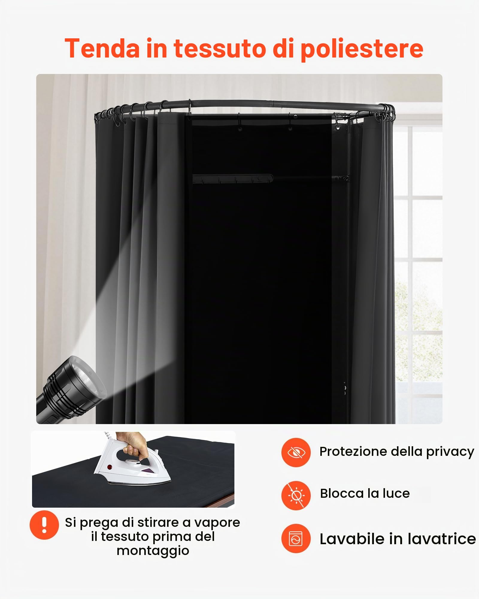VEVOR Camerino di Prova da 100 x 95 x 200 cm Spogliatoio Portatile Mobile con Tende Spesse in Poliestere, Tenda Ombreggiante e Gancio, per Boutique, Centri Commerciali e Attività all'Aperto, Nero