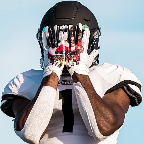 Miniatura 3 de Battle Sports - Guantes de fútbol americano para receptor abierto con dorso de mano, ultraadherentes y con agarre, antideslizantes, para adultos y