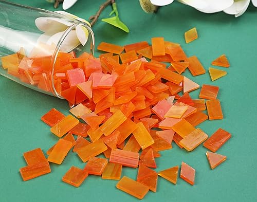 Vista 5 de Lanyani 200 piezas de azulejos de mosaico de vidrio, 4 formas mezcladas de piezas de vidrio manchado para manualidades, Hielo naranja