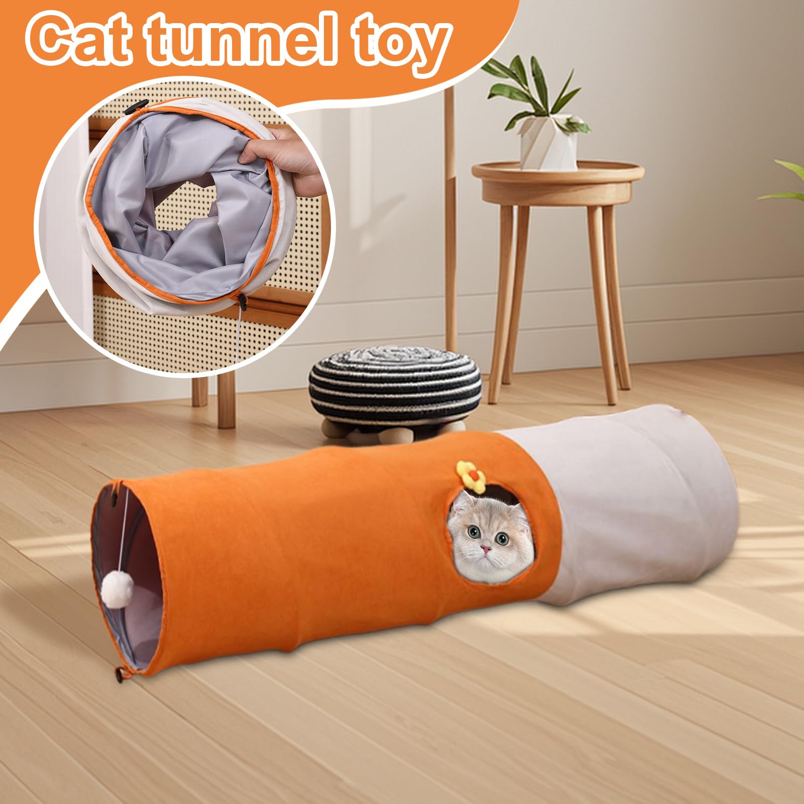 Tunnel pour Chat, Pliable avec Balle Tubes et Galeries, Tente Anti-Griffes d'Enrichissement Mental pour Outil d'Entraînement