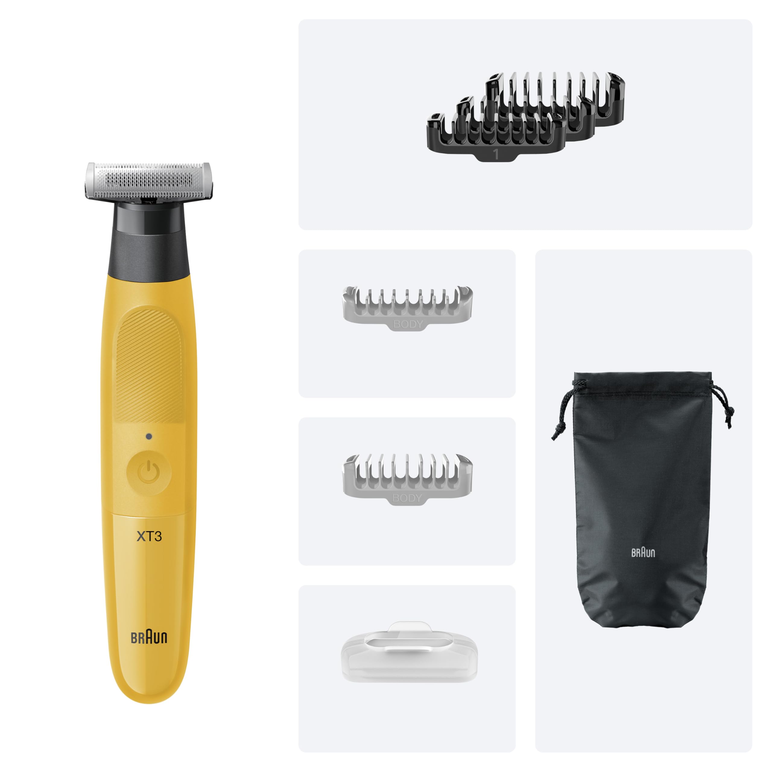 Braun Series XT3, Rasoio Elettrico Barba Tutto-In-Uno, +7 Strumenti Di Styling, Regolabarba Uomo Braun, Lama Affilata 4D Flex, Regola, Rade E Rifinisce, Viso, XT3205, Giallo