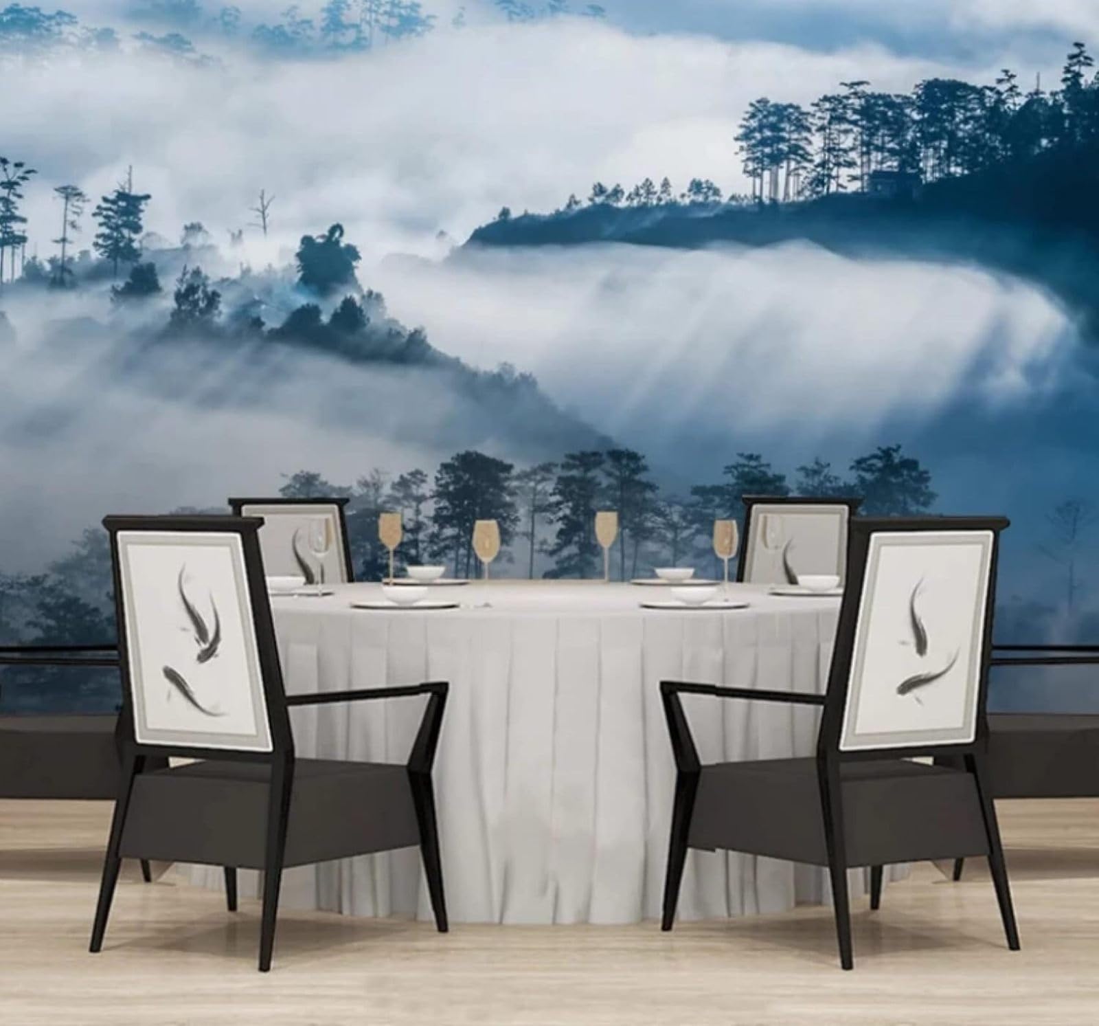 XLMING Ink Wash Landscape Forest White Mist Scenery 3D Wallpaper Luxury Silk Study Dining Feature Sofa Grey Bedroom Living Room Tv Decorative Wall-300cm×210cm